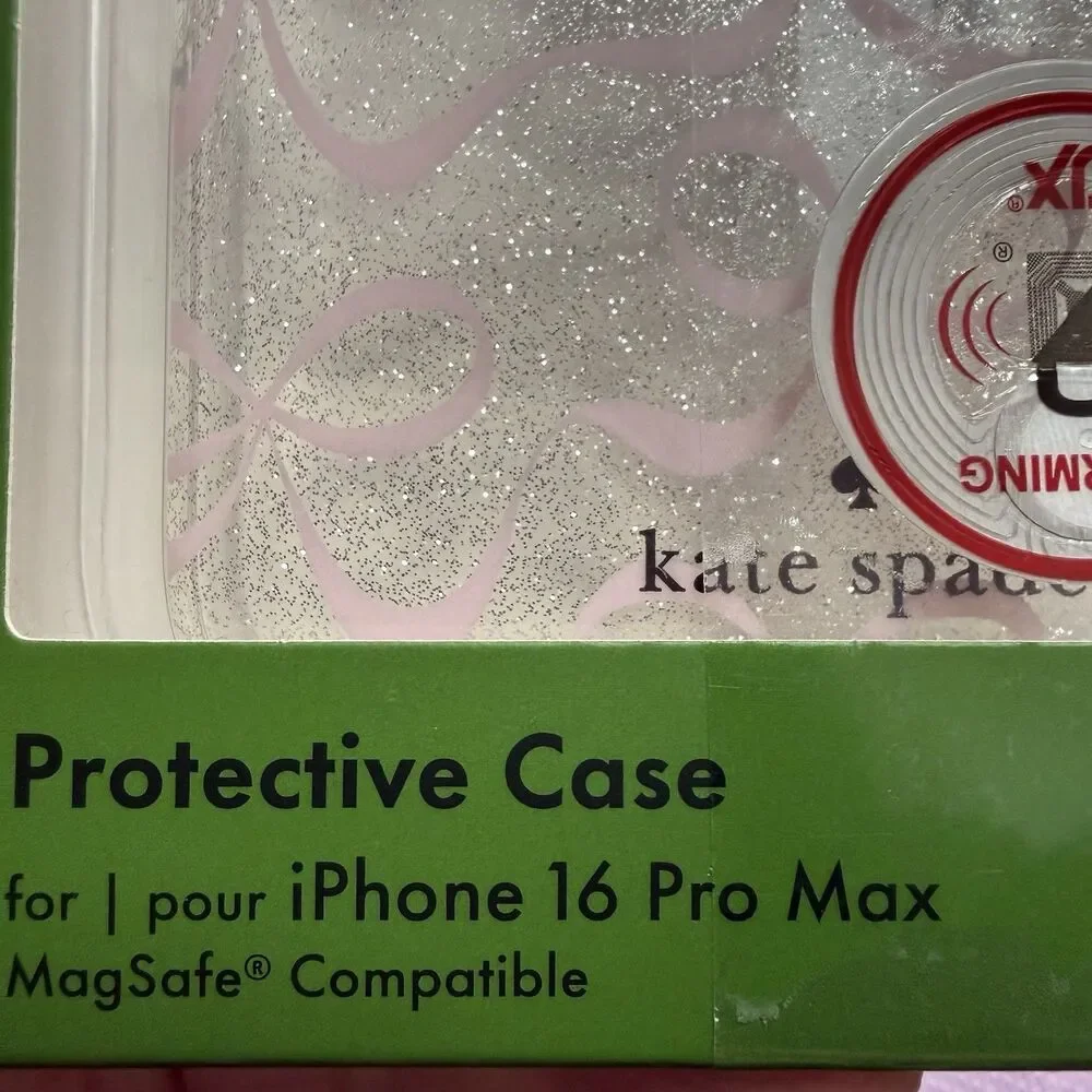 New! Kate Spade Protective CASE iPhone 16 PRO MAX Clear Glitter Pink Bow MagSave